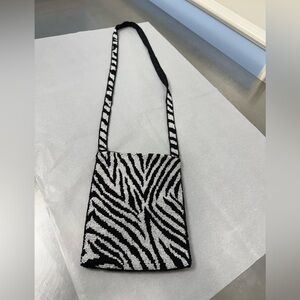 Beaded Black and White Zebra Pattern Shoulder Bag